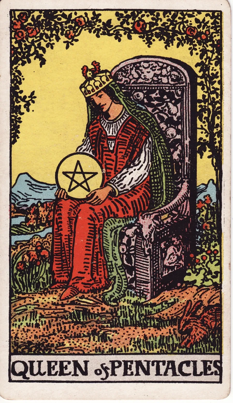 Lá bài Queen of Pentacles — Hoàng Hậu Xu