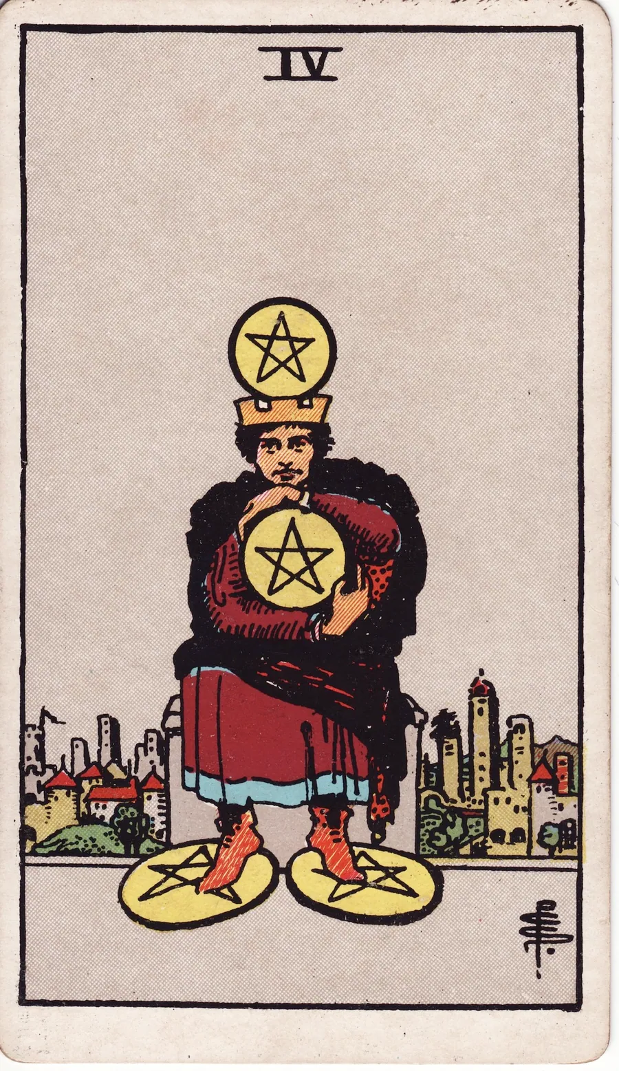 Lá bài Four of Pentacles — 4 Xu