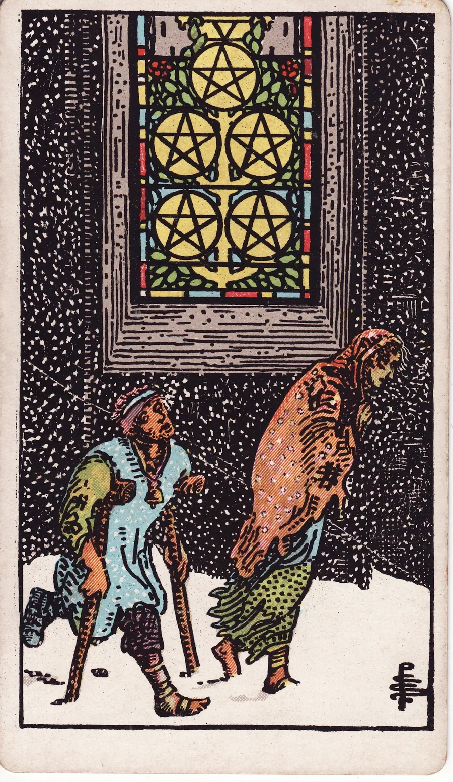 Lá bài Five of Pentacles — 5 Xu
