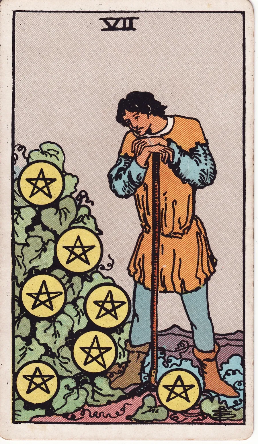 Lá bài Seven of Pentacles — 7 Xu